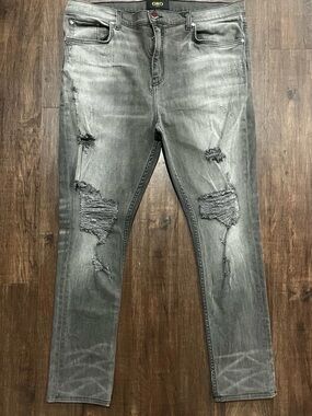 Oro Los Angeles Jeans Mens Size 38x29 Gray Skinny Distressed Denim Stretch